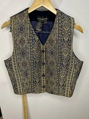 Chaleco Vintage Liz Claiborne Petite Mujer Bordado Metálico Brillante 10P Azul Marino Foto 1 de 4