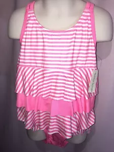 New with Tag Bobbie Brooks 2 PC L (10/12) Pink Stripe Swimsuit Bikini BB2 - Picture 1 of 12