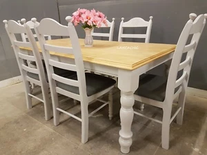 Absolute Stunning 6ft by 3ft Table And Chairs - Off White-Cream-Grey - White - Picture 1 of 12