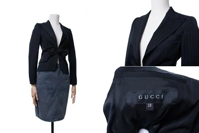 Blazer feminino GUCCI jaqueta Lana lã listrada preta tamanho 38 - Imagem 1 de 4