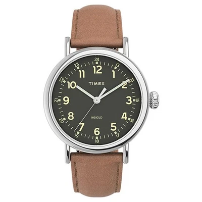 Timex Standard Silver-Tone Case Brown Leather Strap 40mm Watch TW2V27700 - image 1 of 4