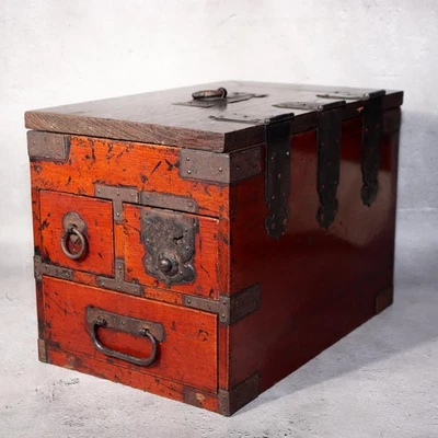 Japanese Antique wooden Kake Suzuribako inkstone box Funa Tansu drawer WBX326 - Image 1 of 4