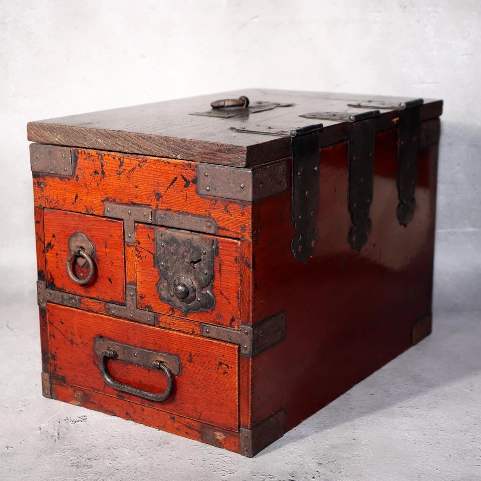 Antiguo japonés de madera Kake Suzuribako caja de piedra tinta cajón Funa Tansu WBX326 Foto 1 de 4