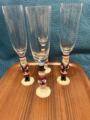 Gorham Winter Follies Champagne Flautas Papá Noel Muñeco de Nieve 7.5 OZ Juego de 4 Foto 1 de 4