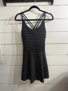 Kate Spade New York Black Dot Scalloped Hem Tennis Dress Sz Medium Shelf Bra - Picture 1 of 5