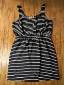 ANN TAYLOR LOFT Black White Striped Sleeveless Lined Elastic Waist Dress Sz L - Picture 1 of 5