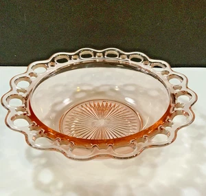 Open Lace Bowl Serving Pink Hazel Atlas Old Colony Glass Vintage 9 1/2 inch - Picture 1 of 5