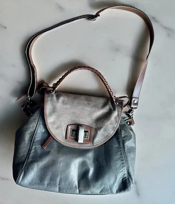 Bolso de mano de cuero ABRO gris marrón correa larga Foto 1 de 4