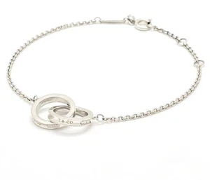 TIFFANY & CO. Interlocking Circle Chain Bracelet SV925 7.2" w/Circle Narrow Ring - Picture 1 of 9