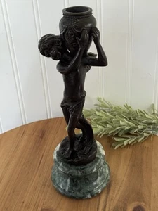 Vintage Bronze Statue Cherub Angel Holding Jug on Marble Base - Picture 1 of 13