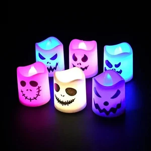 6pcs - Halloween LED Kürbis Geist Kerzenlicht Lampe Party Bar Spukhaus Deko - Bild 1 von 6