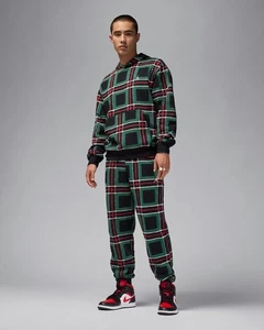 Nike Air Jordan Plaid Green Red Fleece Christmas Holiday Set Hoodie Pants Large - Picture 1 of 12