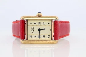Vintage Must de Cartier Tank Pillar 5057001 Dial Watch Vermeil ARGENT Small Tank - Picture 1 of 9