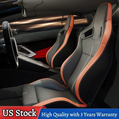 For Porsche Pair Bucket Reclinable Racing Seats + Adjustable Slider PVC Leather - Image 1 of 4