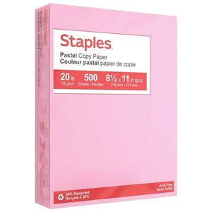 Staples Pastel Colored Copy Paper 8 1/2" x 11" Pink 500/Ream (14779) - Picture 1 of 5