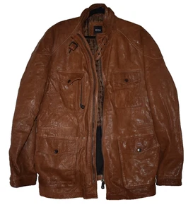 Hugo Boss Hombres 42 R Marrón Genuino Premium Forrado Cuero Cremallera Frontal Chaqueta - Imagen 1 de 4