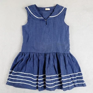 Vintage Youngland Sailor Dress Girls Medium Blue White Nautical ILGWU 60s USA - Picture 1 of 24