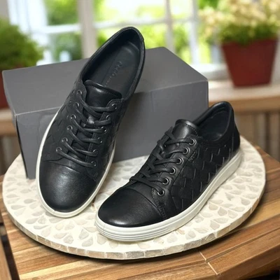 ECCO $179 Soft 7 LA Black Woven Leather Sneaker Walking Shoe Size 41 EU 10 US La - Image 1 of 4