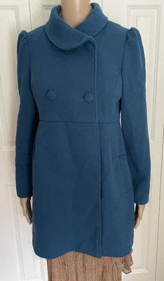 Abrigo Old Navy S 2008 azul pavo real lana poli doble botonadura plisado forrado guisante Foto 1 de 4