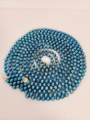 Mercury Glass Bead Garland 180" Blue Vintage 5/8x 1" MCM Christmas Strand  - Image 1 of 4