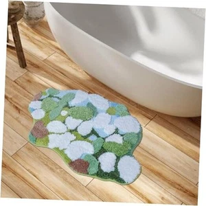 Green Moss Bath Rug Tufted Soft Mat for Bathroom, Embossed Abstract Floor Pad - Picture 1 of 7