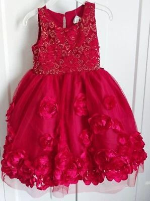 NANNETTE ROJO OSCURO/DORADO ELEGANTE PAGENT VESTIDO DE VACACIONES NIÑAS 3T 4T NUEVO CON ETIQUETAS Foto 1 de 4
