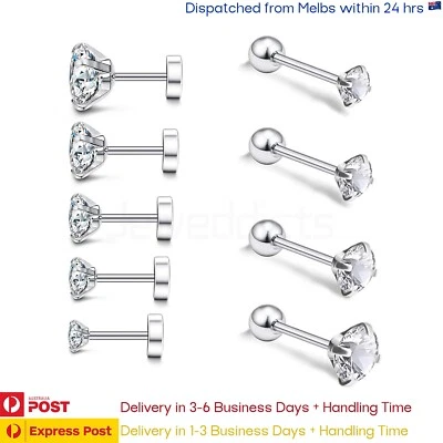 1 Pair Ear Studs Surgical Steel Earrings Zirconia Stone with Flat or Ball Backs - image 1 of 4