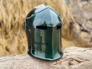 Mittelalter Barbute Helm Ritter Rüstung Replik tragbares Kostüm für LARP/Halloween - Bild 1 von 6