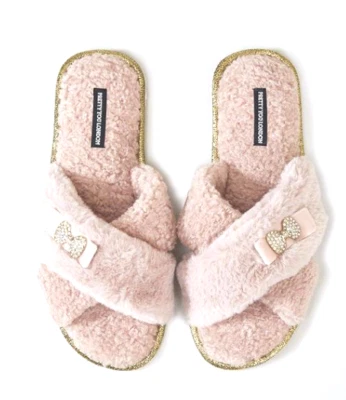 Pretty You London Elegant Women Pink Slippers Slip-on Jeweled Bow - Изображение 1 из 4
