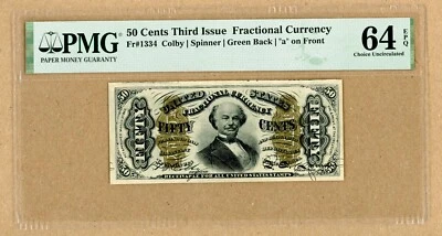 50C Third Issue Fractional Currency PMG 64 Choice Unc EPQ FR#1334 Green Back - Image 1 of 2