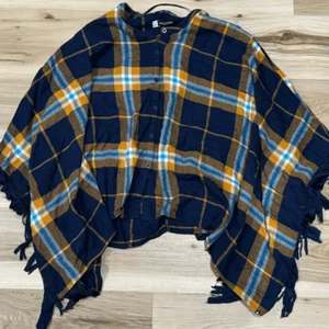 Volcom Yellow Blue Plaid Poncho Top Women’s XS/Small - Picture 1 of 3