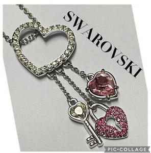 SWAROVSKI Collana Cristallo Rosa Cuore + Motivo Chiave Colore Argento Jc1 - Foto 1 di 9