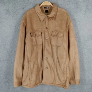 Claiborne Men's Size XXL Beige Faux Suede Jacket Sherpa Lined Button Up Tan - Picture 1 of 9