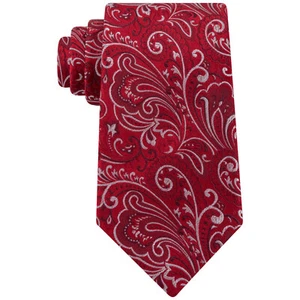 GEOFFREY BEENE Red Silver Gray Paisley Statement Silk Blend Classic Tie - Picture 1 of 3