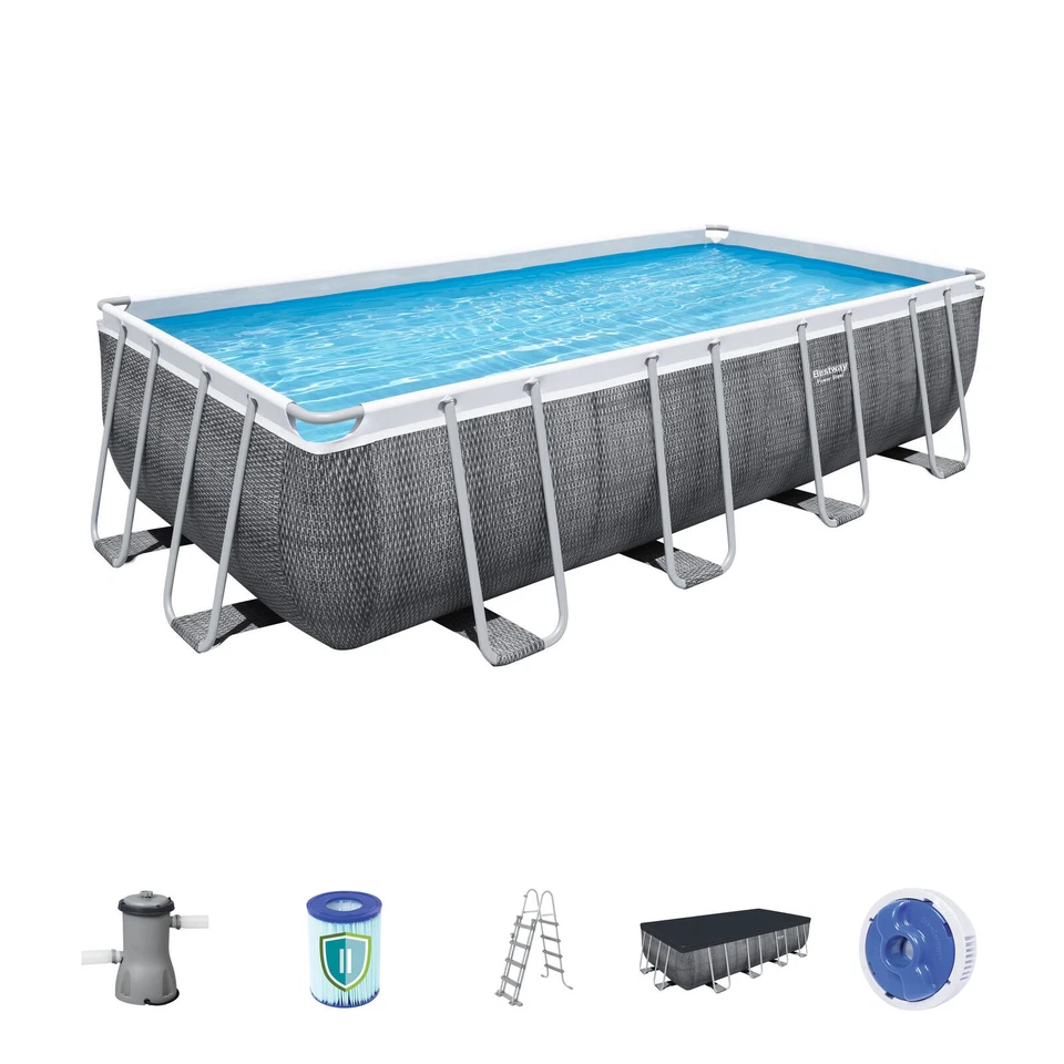 Bestway Power Steel Pool Gartenpool mit Filterpumpe - Grau, 488x244x122cm (56996)