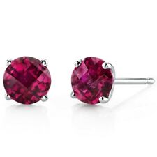 2.25 ct Round Red Lab-Created Ruby Stud Earrings in 14K White Gold
