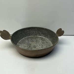 Antique HAMMERED COPPER POT/PAN/PLANTER Brass Petal Handles 8.5”x 2.25” Sweden - Picture 1 of 16