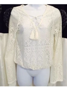 NEW Charlotte Russe White Cream Crochet Knit Shirt Top with Tassles. Loose. CUTE - Picture 1 of 5