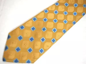 BCBG Attitude Herrenkrawatte Krawatte gold blau geometrisches Muster Seide 61 Zoll lang - Bild 1 von 5