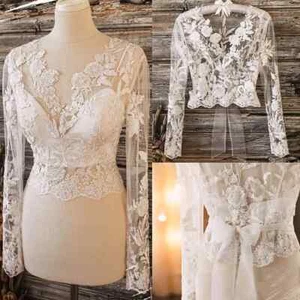 Wedding Cape Appliques Lace Bridal Jacket Long Sleeveless Wraps Accessories - Picture 1 of 15