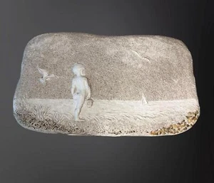 Coastal Beach House Art Sand Sculpture Plaster 3D Textured Wall Art Boy on Beach - Picture 1 of 5