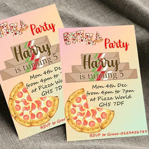 Personalised Pizza Birthday Party Invitations Kids, Boys, Girls  Invites A6 x10 - Picture 1 of 5