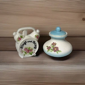 Vintage Blumen Ringe und Dinge Keramik Schmuckschatulle und Trank Schmuckdose - Bild 1 von 13