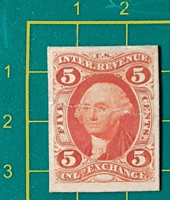 US Stamp, Official revenue Int.Exchange, 10c red brown, Proof on Card, Broken - Image 1 of 4