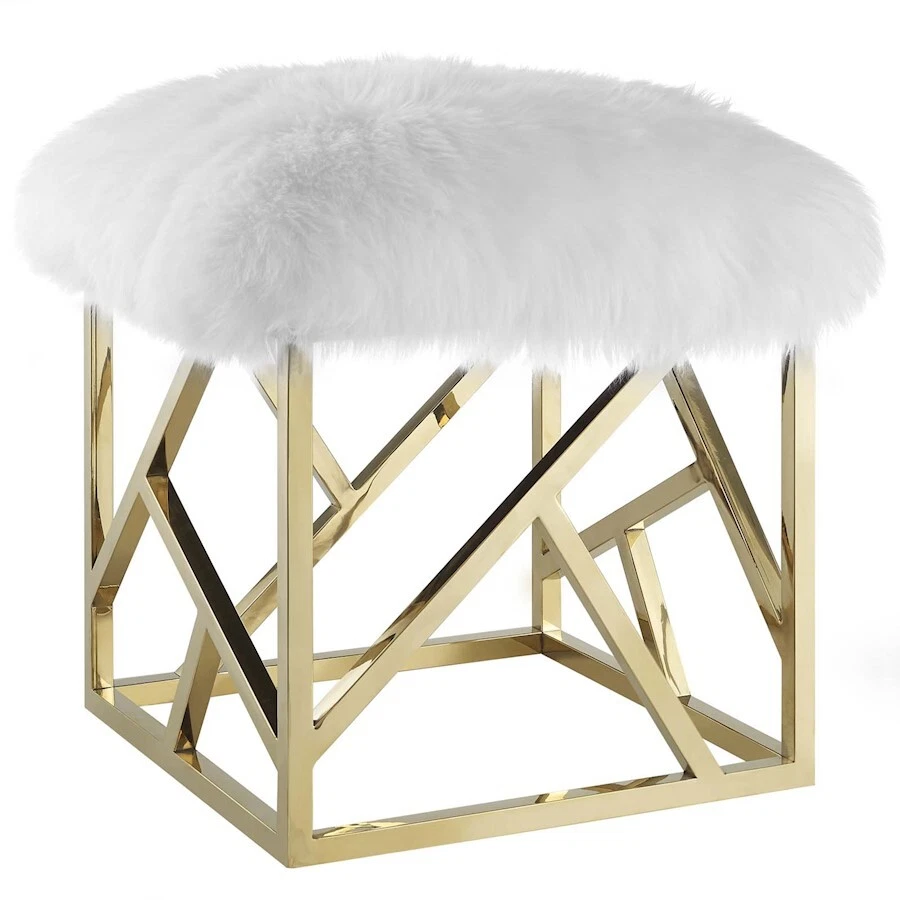 Modway Furniture Intersperse Sheepskin Ottoman in Gold/White -EEI-2844-GLD-WHI - Image 1 of 1