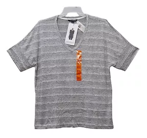 CK Calvin Klein plus XXL 2XL Women's Short Sleeve V-Neck Knit T-Shirt Top Stripe - Picture 1 of 8