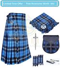 Scottish Ramsey Blue Tartan 8 Yard Kilt Highland Casual Utility Kilt For Men