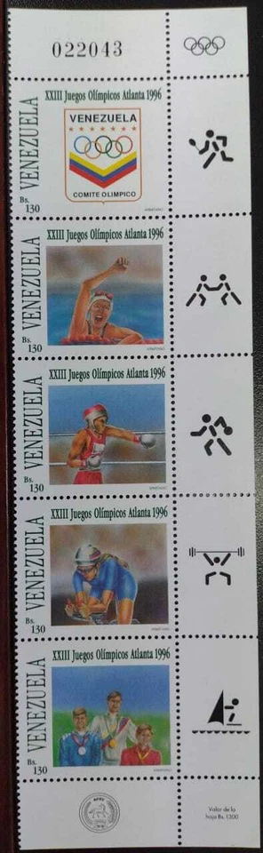 L) 1996 VENEZUELA, XXIII ATLANTA OLYMPIC GAMES, SWIMMING, CYCLING, BOXING, MNH - Image 1 of 1