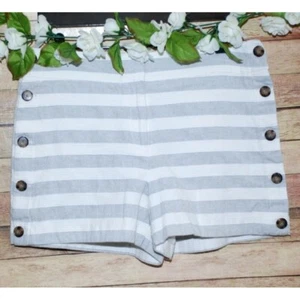 Ann Taylor Loft Ladies White & Gray Striped Short Shorts Size 10 Buttons Cotton - Picture 1 of 9