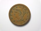 GOLD RUSH ERA OLD US COIN 1855 BRAIDED HAIR UPRIGHT 5'S  LARGE CENT